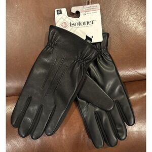 Isotoner Men's Gloves SmarTouch Black Faux Leather Touchscreen Size L NEW
